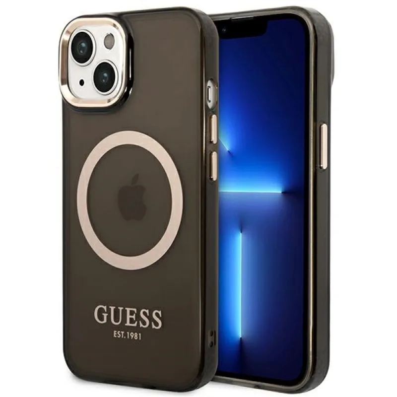 Guess GUHMP14MHTCMK iPhone 14 Plus 6,7" čierne/čierne pevné puzdro Gold Outline Translucent MagSafe
