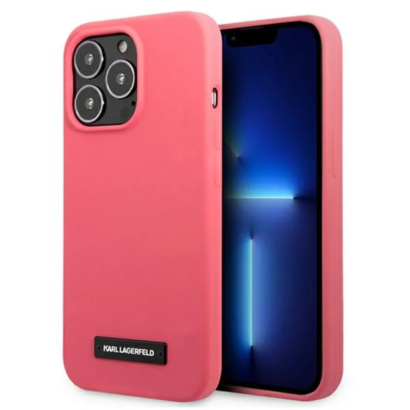 Karl Lagerfeld silikónové plakové puzdro pre iPhone 13 Pro Max - Fuchsia