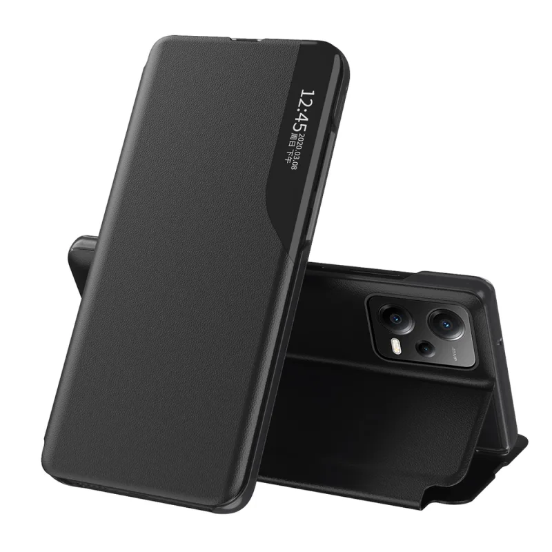 Ekologické kožené puzdro pre Xiaomi Redmi Note 12 Pro+ s výklopným stojanom čierne