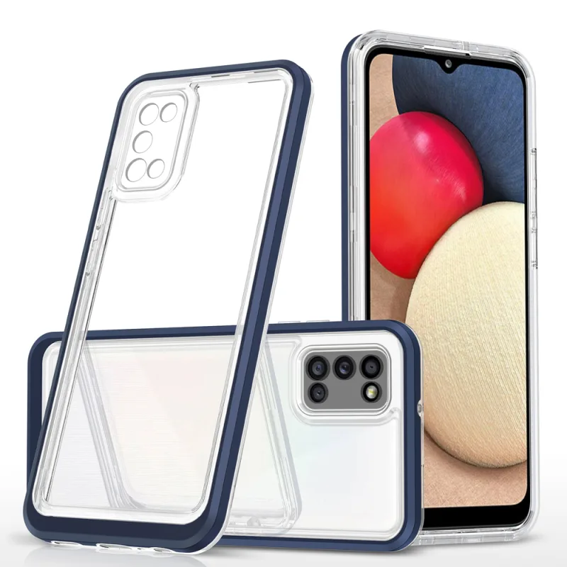Priehľadné puzdro 3v1 pre Samsung Galaxy A03s (166) rámový gélový kryt modrý