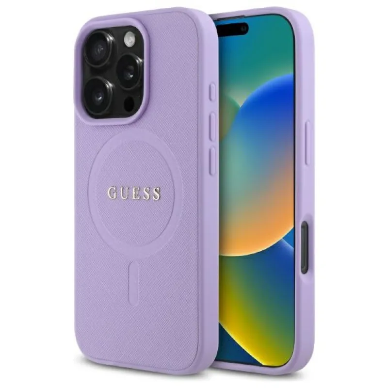 Puzdro Guess Saffiano MagSafe iPhone 16 Pro Max – fialové