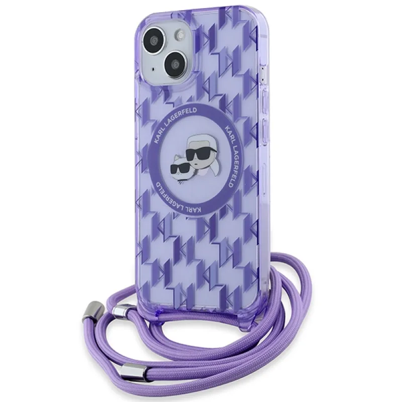 Karl Lagerfeld IML Crossbody Monogram Karl & Choupette Head MagSafe puzdro pre iPhone 15 / 14 / 13 - fialové