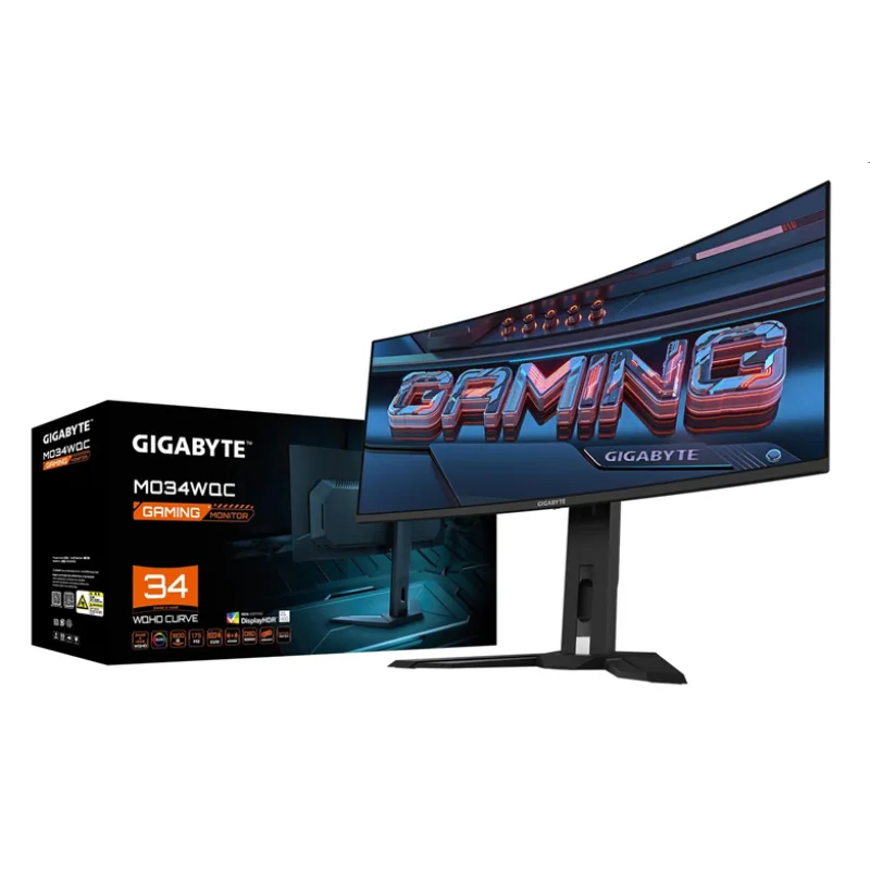 GIGABYTE LCD MO34WQC GAMING Monitor 34" WQHD 3440x1440, OLED 1800R, 175Hz, 2xHDMI, DP, USB-C PD, USB HUB, Speakers