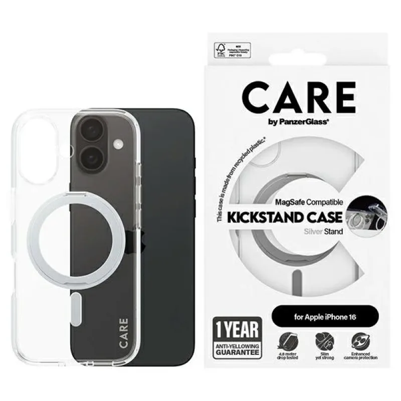 CARE by PanzerGlass Feature Kickstand Case iPhone 16 6,1" strieborný/strieborný MagSafe 1325