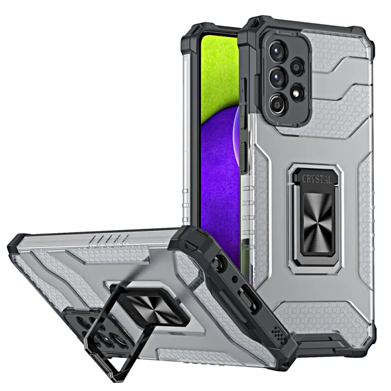 Crystal Ring Case Kickstand Tough Rugged Cover pre Samsung Galaxy A72 4G čierny