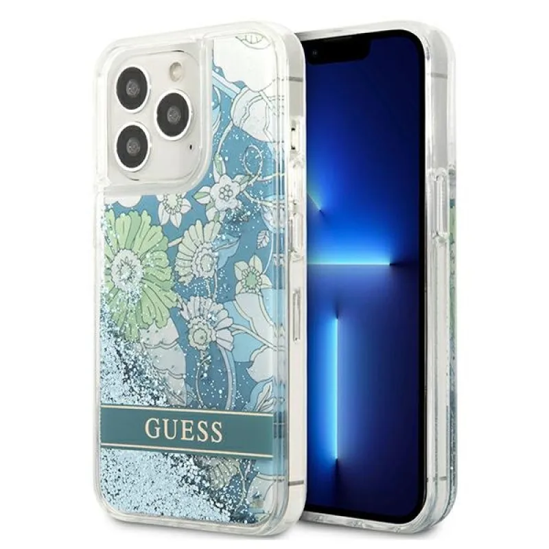 Guess GUHCP13LLFLSN iPhone 13 Pro / 13 6,1" zelený/zelený pevný obal Flower Liquid Glitter