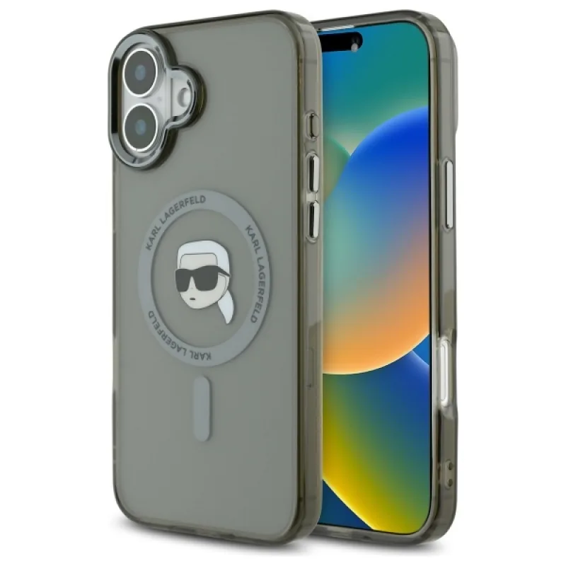 Karl Lagerfeld IML kovové puzdro Karl Head MagSafe iPhone 16 Plus – čierne