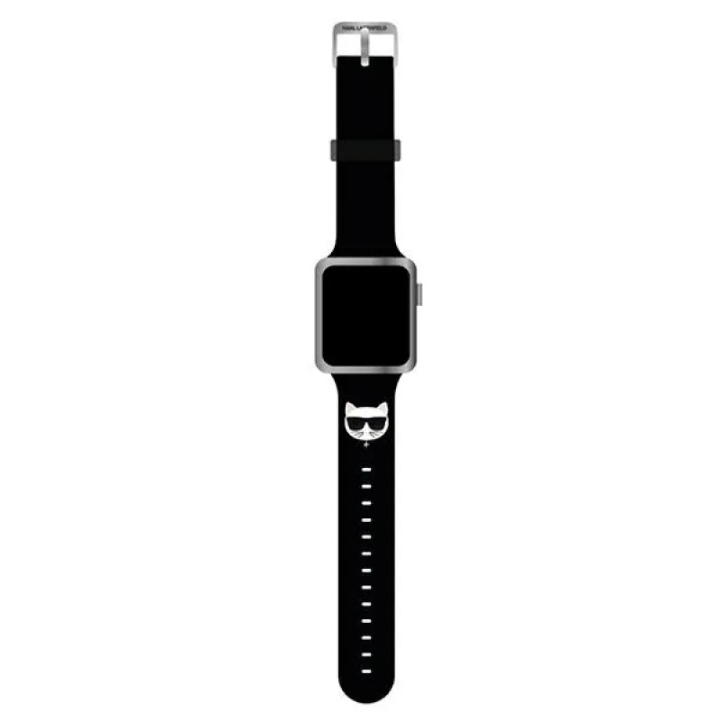 Karl Lagerfeld KLAWLSLCK Remienok na Apple Watch 42/44 / 45 mm čierny / čierny remienok Silikónové hlavy Choupette