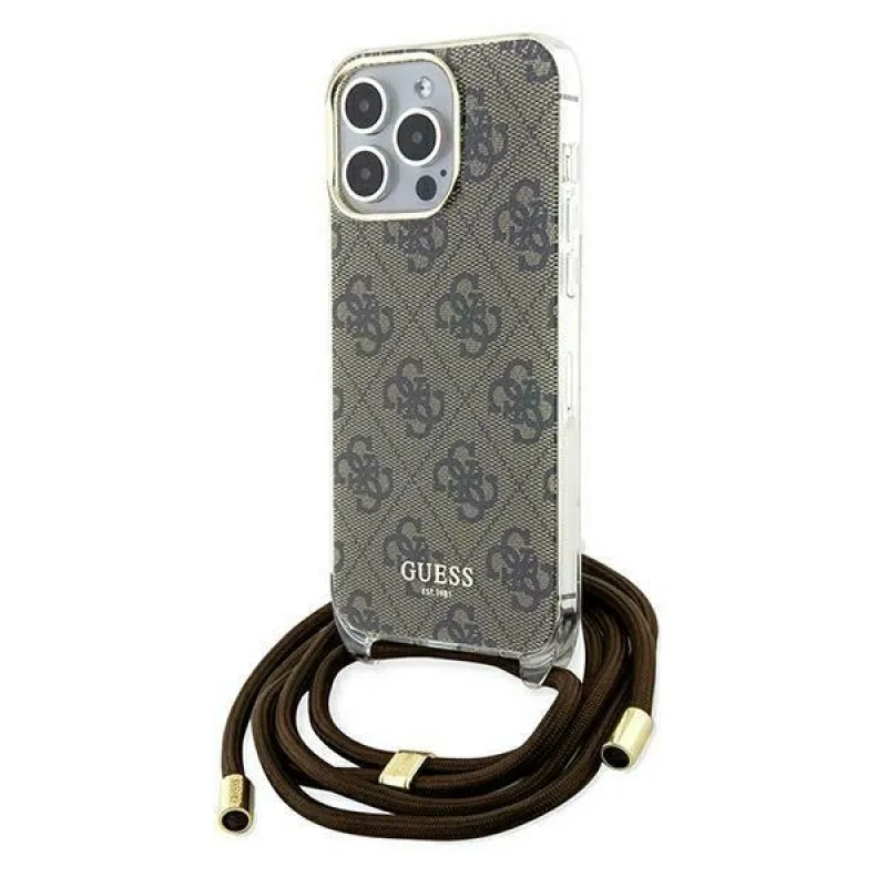 Puzdro Guess Crossbody Cord 4G Print pre iPhone 15 Pro - hnedé
