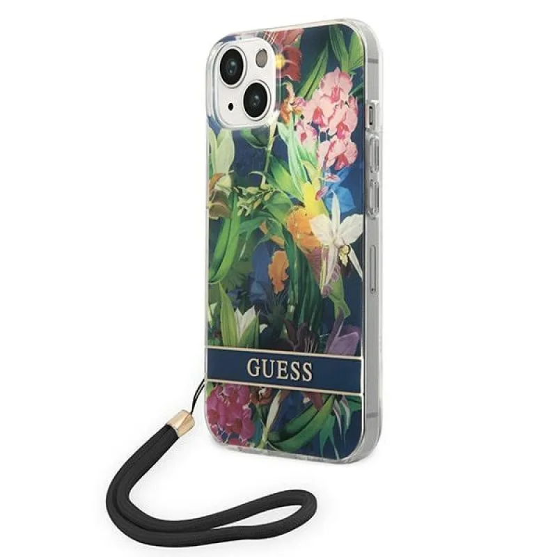 Guess GUOHCP14SHFLSB iPhone 14 6,1 "modro/modré pevné puzdro Flower Strap