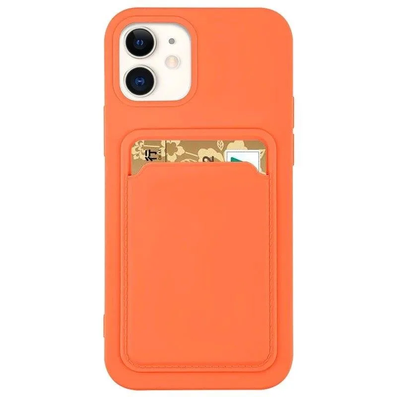 Puzdro na karty Silikónová peňaženka so slotom na kartu Dokumenty pre iPhone 13 mini oranžová