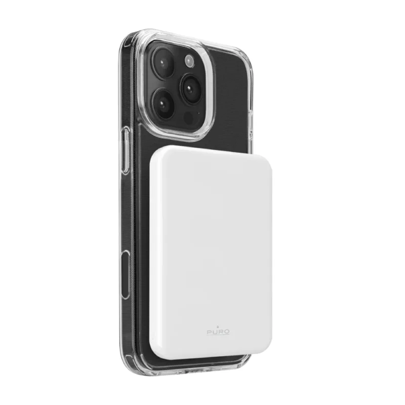 Powerbanka Puro Mag Plus 5000mAh 20W Qi2 kompatibilná s MagSafe 1x USB-C Power Delivery – biela