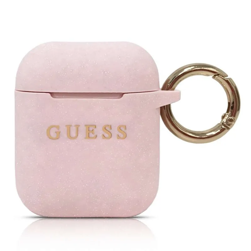 Guess GUACCSILGLLP obal na AirPods svetlo ružový / ružový Silicone Glitter