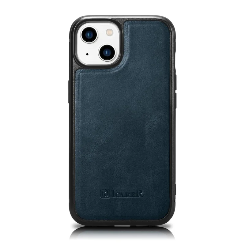 Puzdro iCarer Leather Oil Wax pokryté prírodnou kožou pre iPhone 14 modré (WMI14220717-BU)
