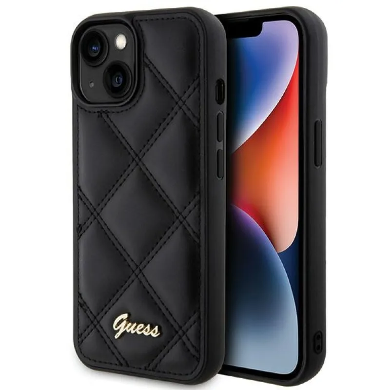 Obal Guess Quilted Metal Logo pre iPhone 15 - čierny