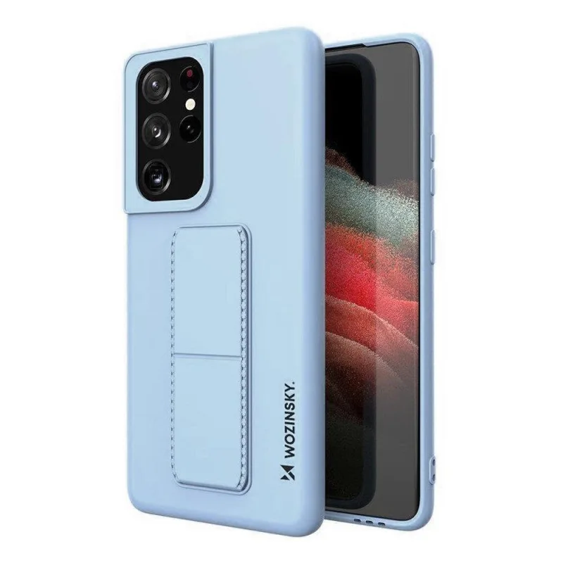 Wozinsky Kickstand Case Silikónové puzdro so stojanom pre Samsung Galaxy S21 Ultra 5G svetlomodré