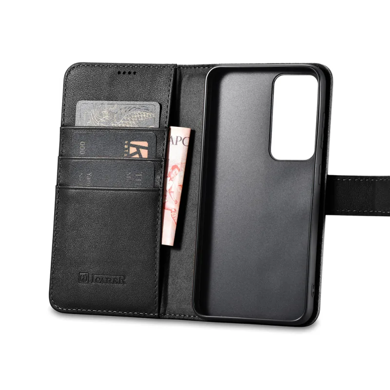 iCarer Wallet Case pre Samsung Galaxy S23+ kožené puzdro peňaženka čierne