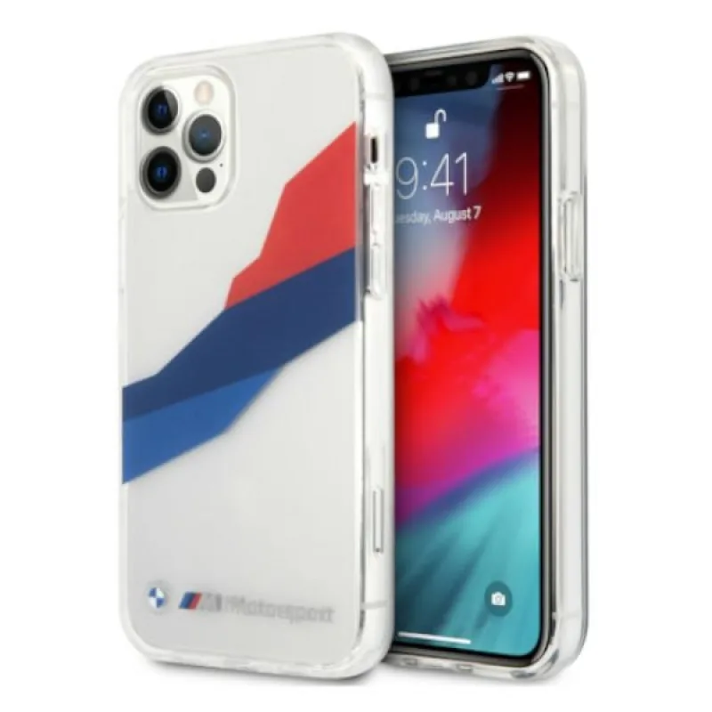 Trojfarebné puzdro BMW Motorsport pre iPhone 12 Pro Max – priehľadné