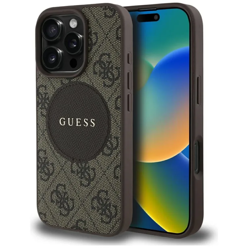 Guess 4G Circle Classic Logo MagSafe puzdro pre iPhone 16 Pro Max - hnedé