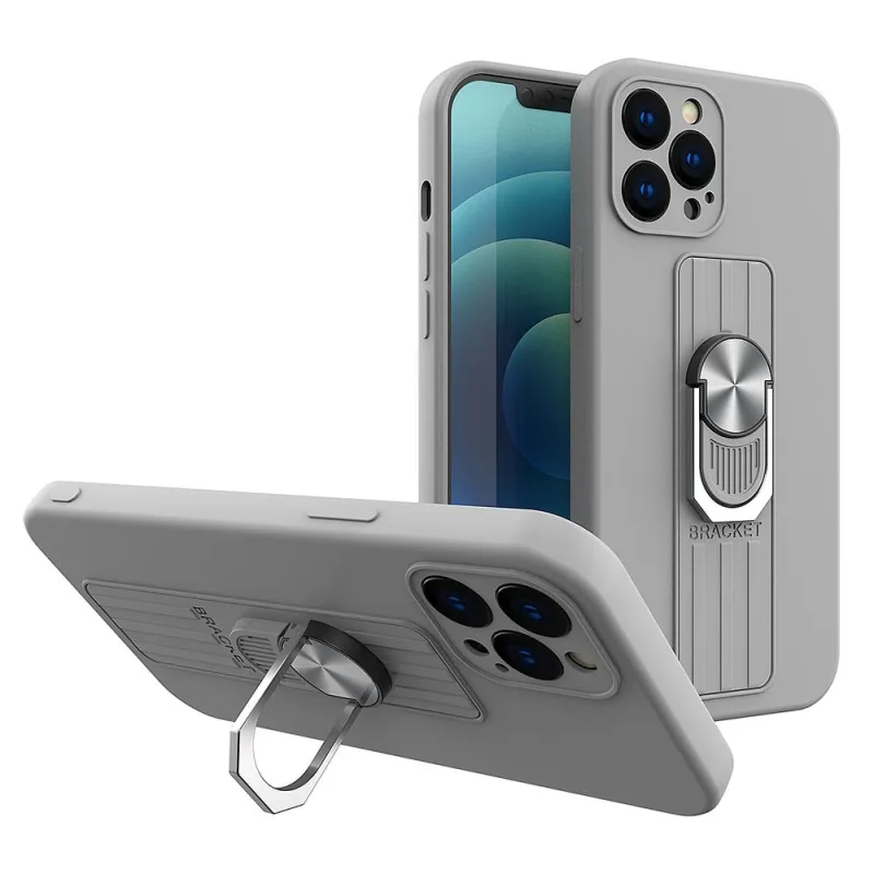 Silikónové puzdro Ring Case s úchytom na prsty a stojanom pre Samsung Galaxy A22 4G strieborné