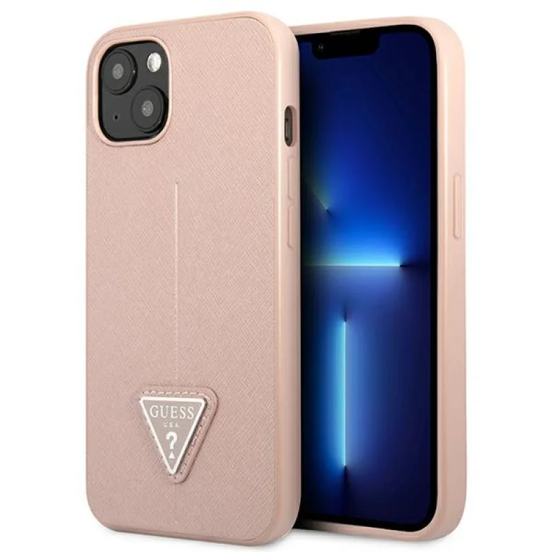 Guess GUHCP13SPSATLP iPhone 13 mini 5,4" ružovo-ružové pevné puzdro SaffianoTriangle Logo
