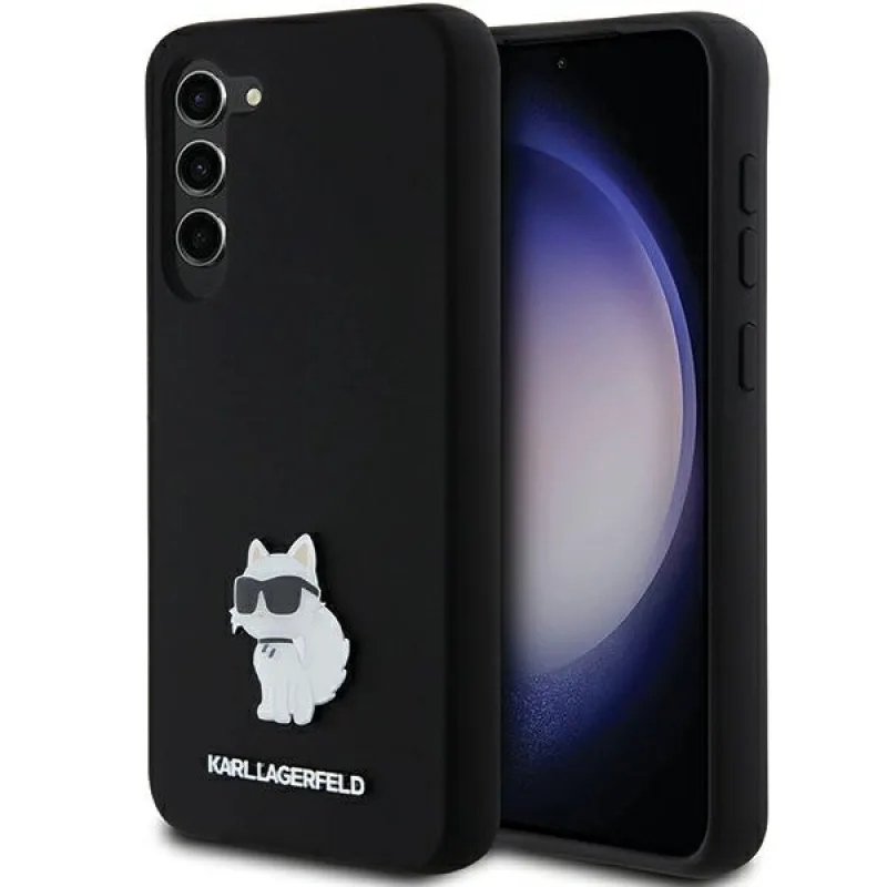 Púzdro Karl Lagerfeld Silicone Choupette Metal Pin pre Samsung Galaxy S23+ - čierne