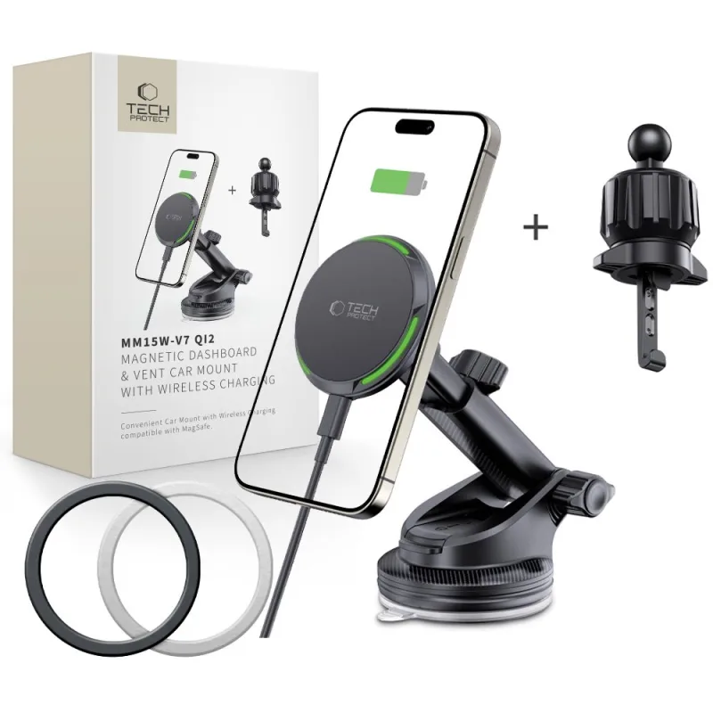 Držiak do auta Tech-Protect MM15W-V7 QI2 s indukčnou nabíjačkou – čierny
