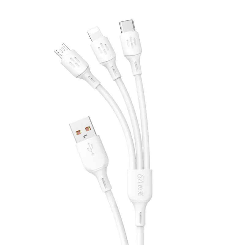 USB kábel - USB C / micro USB / Lightning 480 Mb/s 6A 1,2 m - biely