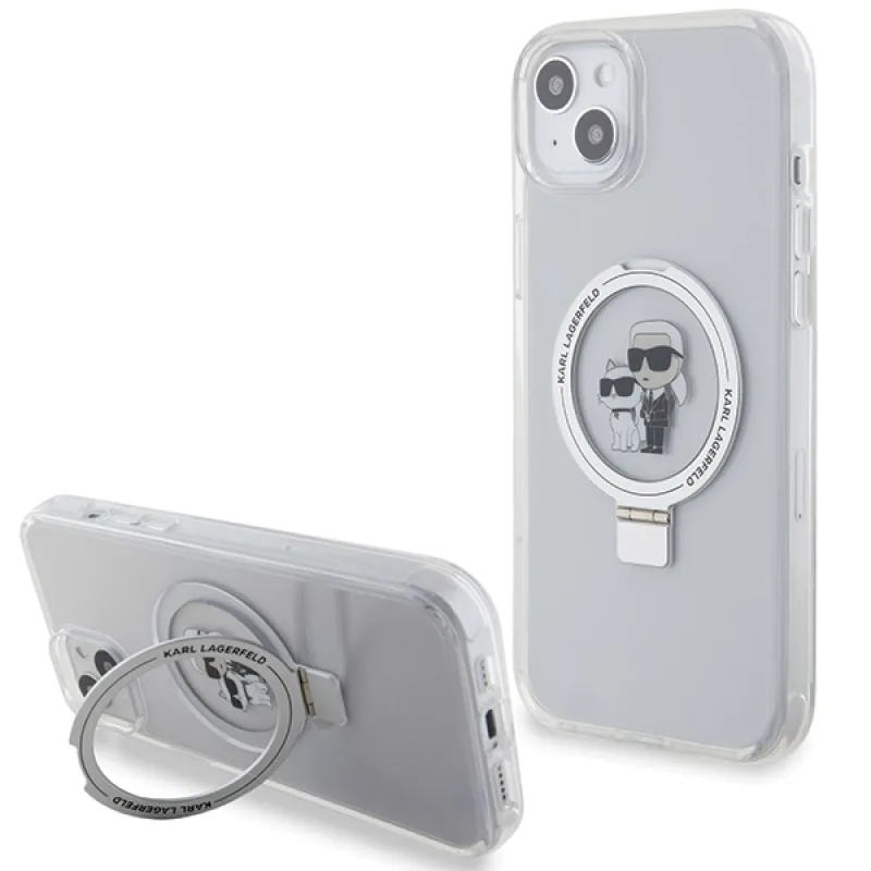 Karl Lagerfeld KLHMP15MHMRSKCH iPhone 15 Plus / 14 Plus 6,7" bielo/biele pevné puzdro Ring Stand Karl&Choupette MagSafe