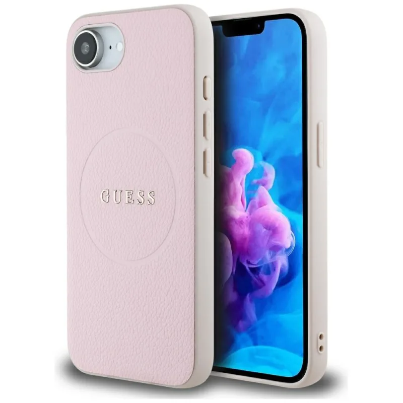 Puzdro Guess Grained Ring MagSafe na iPhone 16e – ružové