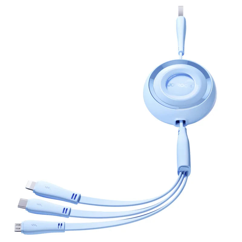 Zaťahovací kábel Joyroom Colorful Series S-A40 3v1 USB-A - USB-C / Lightning / Micro USB 1 m - modrý