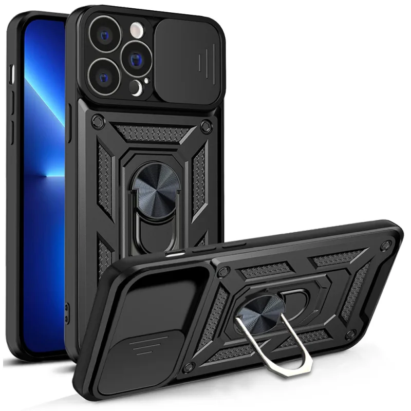Pancierové puzdro Hybrid Armor Camshield pre iPhone 13 Pro s krytom fotoaparátu čierne