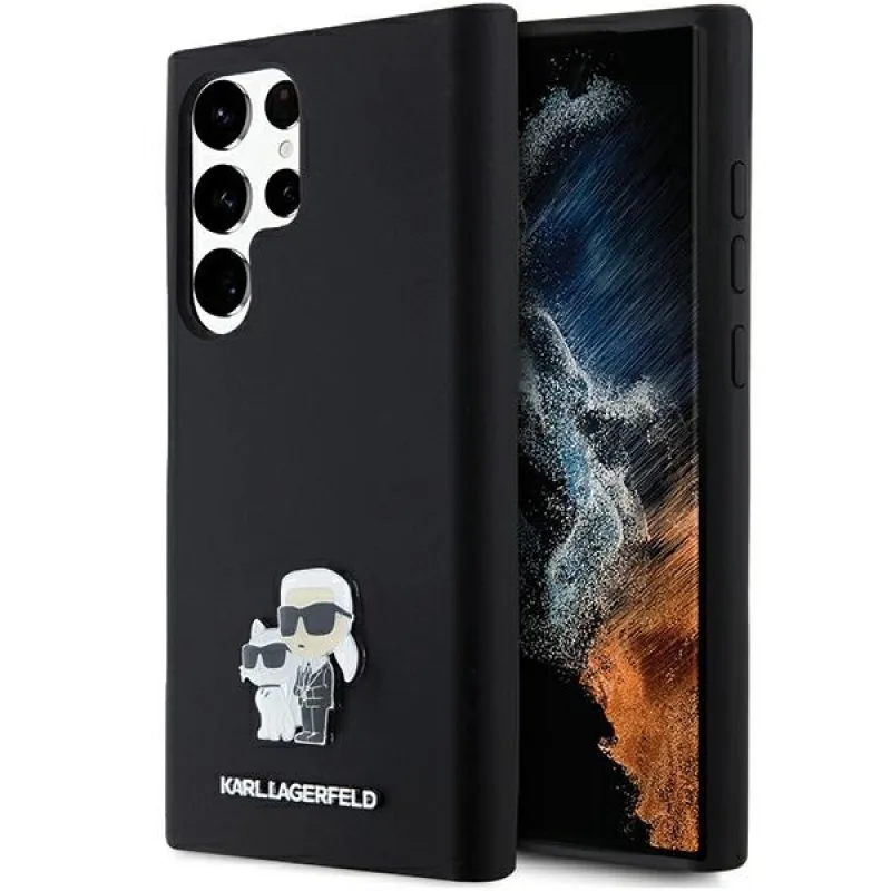Karl Lagerfeld silikónové puzdro Karl&Choupette Metal Pin pre Samsung Galaxy S24 Ultra - čierne