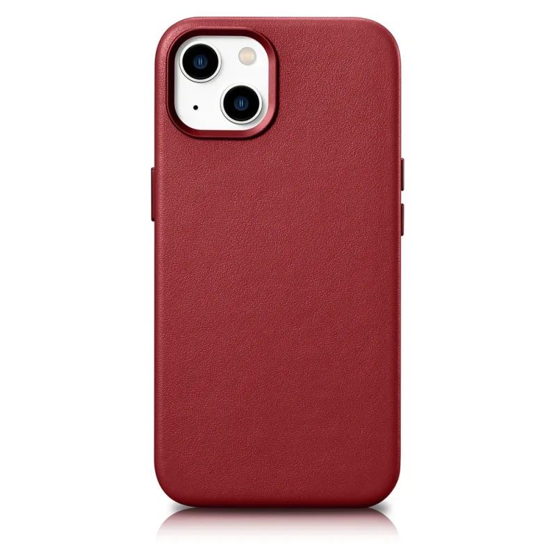 iCarer Case Kožený kryt z prírodnej kože pre iPhone 14 Plus červený (kompatibilný s MagSafe)