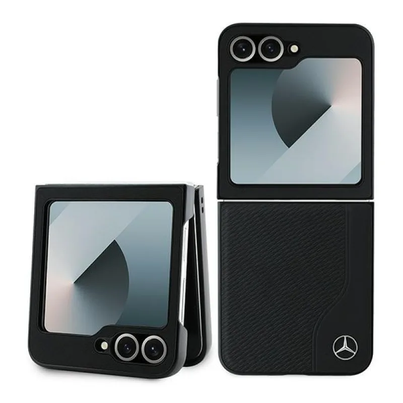 Mercedes Leather Wood Imitation MagSafe Case pre Samsung Galaxy Z Flip 6 - Black