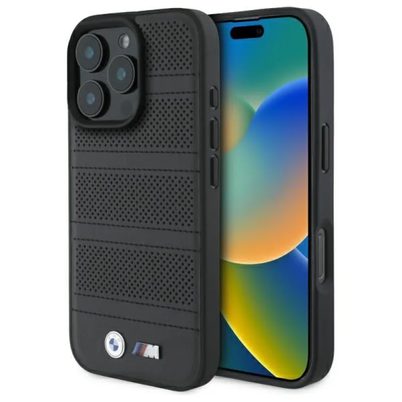 BMW M Perforated And Stitched Line MagSafe puzdro pre iPhone 16 Pro Max - čierne