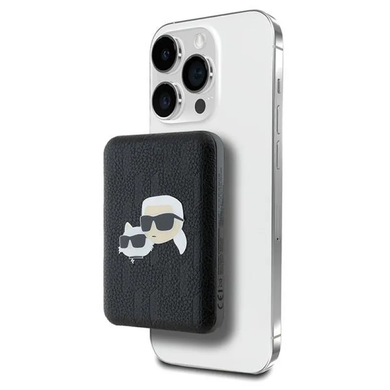 Karl Lagerfeld Powerbank indukčná KLPB5FPGKSKCHK 16W 5000mAh čierna/čierna Karl&Choupette Head Pin MagSafe