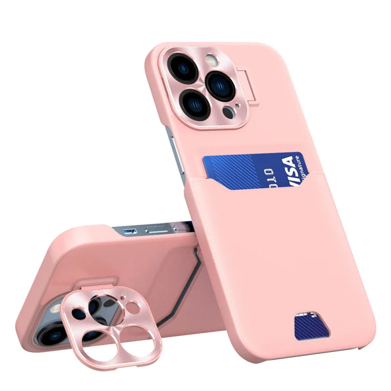 Kožené puzdro Stand Case na kartovú peňaženku Samsung Galaxy S23+ so stojanom ružové