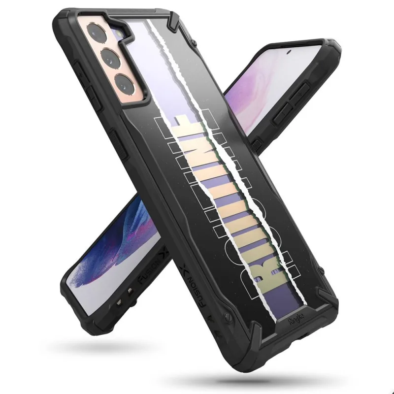Odolný počítačový kryt Ringke Fusion X Design s TPU nárazníkom pre Samsung Galaxy S21+ 5G (S21 Plus 5G) čierny (rutina) (XDSG0054)