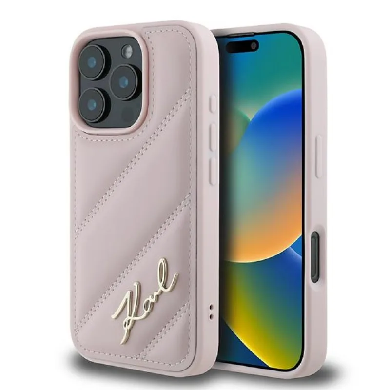 Obal Karl Lagerfeld Quilted Signature iPhone 16 Pro Max – ružový