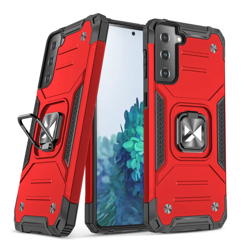 Pevný hybridný kryt Wozinsky Ring Armor + magnetický držiak pre Samsung Galaxy S22 + (S22 Plus) červený