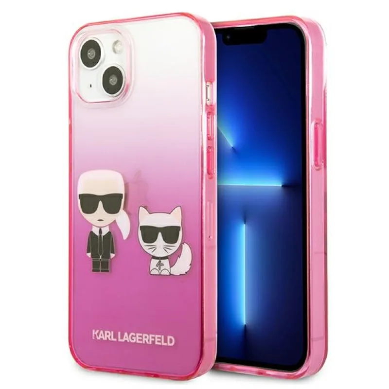 Kryt Karl Lagerfeld Gradient Ikonik Karl&Choupette pre iPhone 13 mini - ružový