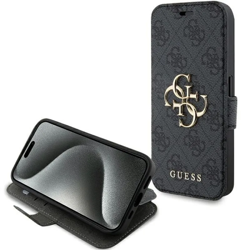Obal Guess 4G Metal Logo pre iPhone 15 Pro - šedý