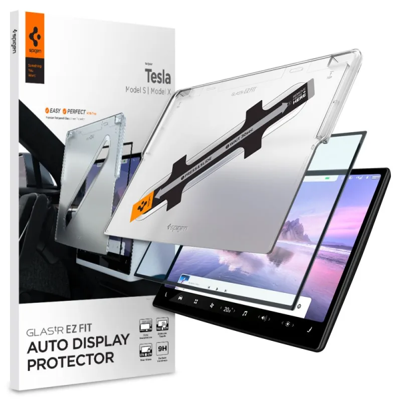 Tvrdené sklo Spigen Glas.tR EZ Fit pre Tesla Model X 2022 / Model S 2021 – čierne
