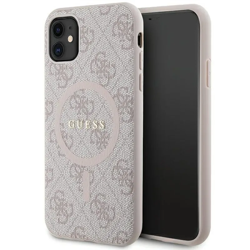 Guess GUHMN61G4GFRP iPhone 11 6,1" / Xr ružové/ružové pevné puzdro kolekcia 4G kožené kovové logo MagSafe