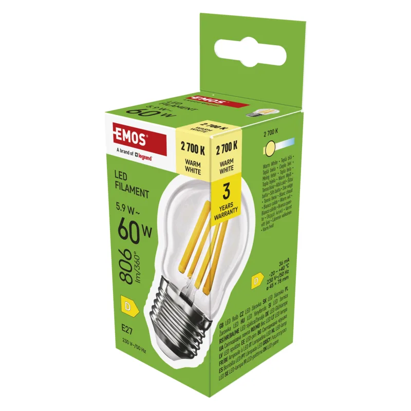 EMOS LED FLM MINI GL 5, 9 W (60 W) 806lm E27 WW 1525743211