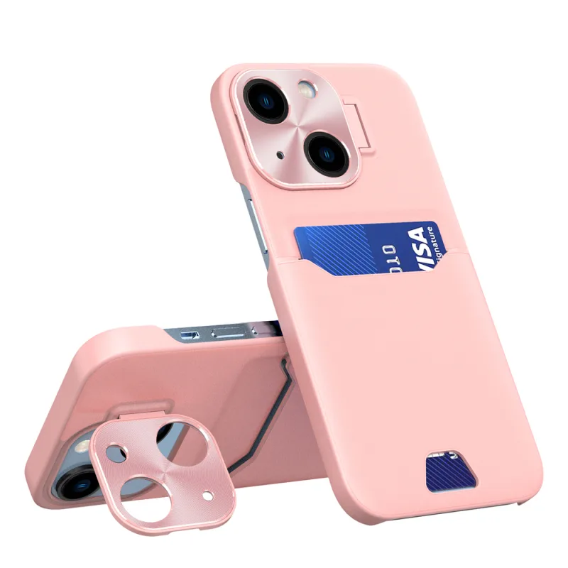 Kožené puzdro Stand Case pre iPhone 14 krycie kartové peňaženky so stojanom ružové