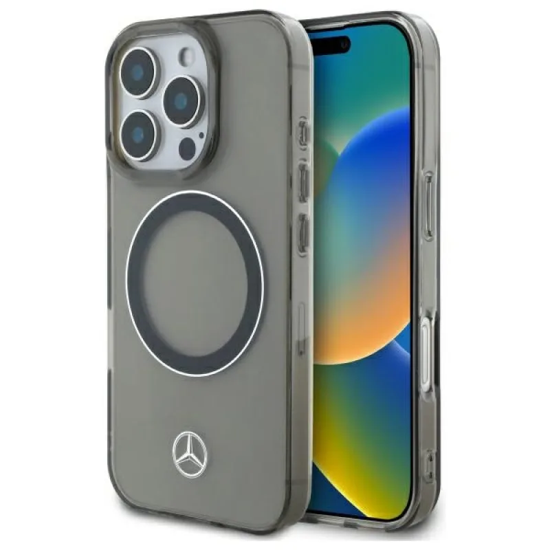 Puzdro Mercedes Silver Ring MagSafe iPhone 16 Pro Max – čierne