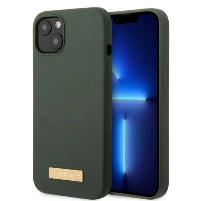 Guess GUHMP13MSBPLA iPhone 13 6,1" zelený/khaki pevný obal Silicone Logo Plate MagSafe