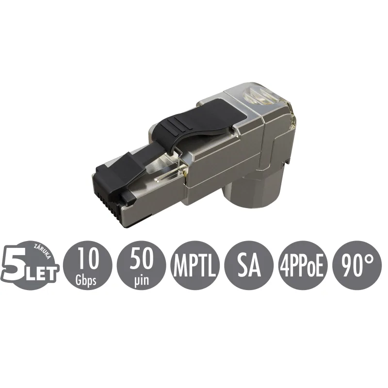 Konektor MPTL 90° RJ45 CAT6A STP samorezný SXRJ45-6A-STP-BK-SA-U 11910012